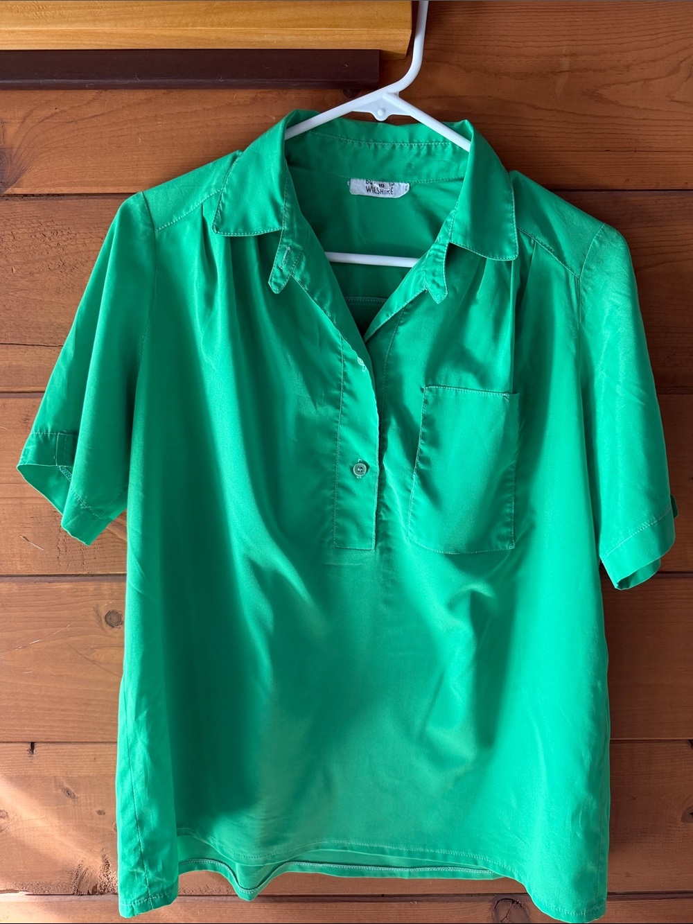 Women's Bright Green Short-Sleeve Polo Blouse with Chest Pocket